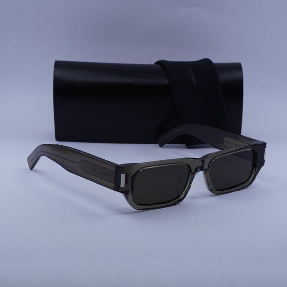 Saint Laurent SL660/F 003 Rectangle Sunglasses - Brown/Grey - Picture 6 of 13